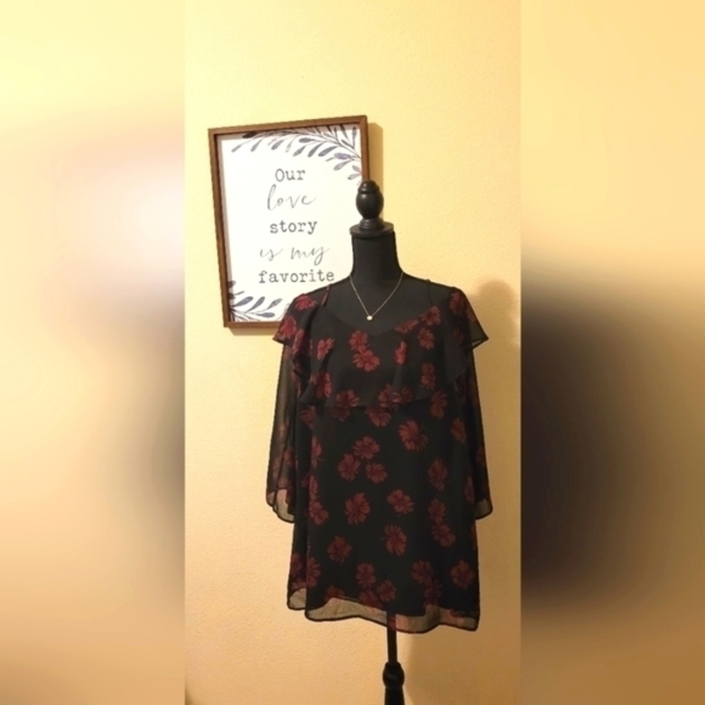 NWOT Fashion Nova black and burgundy floral print off-the-shoulder dress